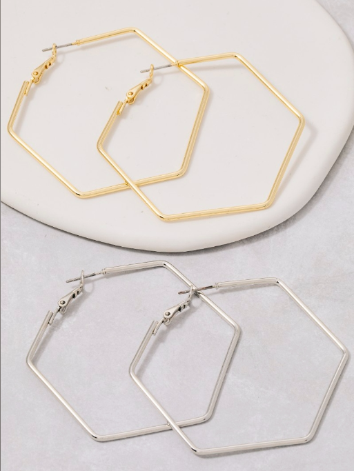 50mm Hexagon Latch Hoop Earrings