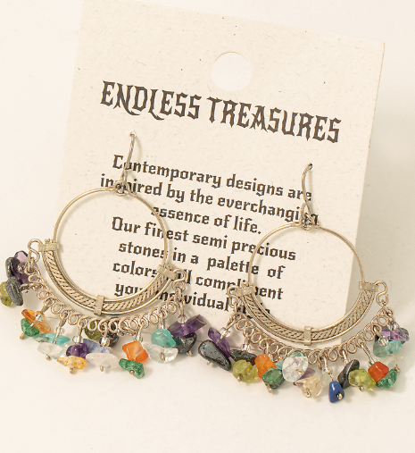 Beaded Fringe Hoop Drop Earrings